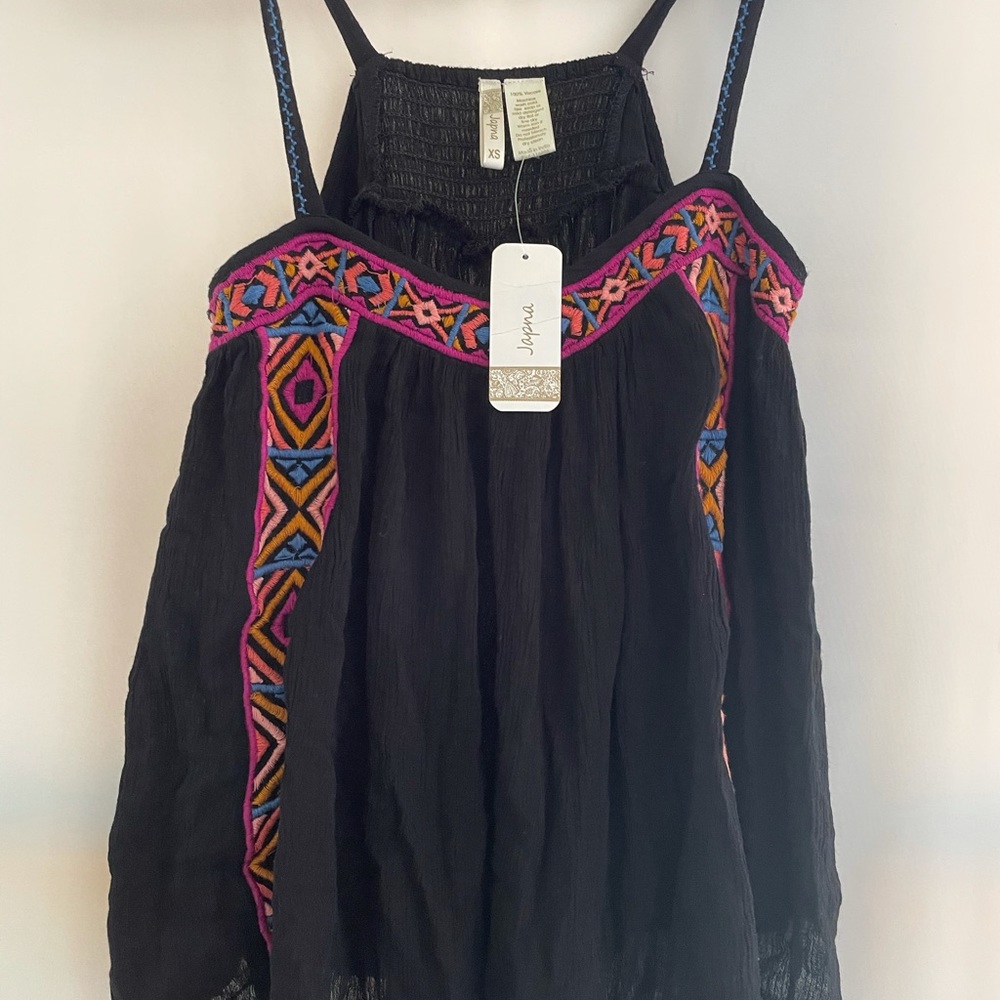 Black Strappy Embroidered Shirt
